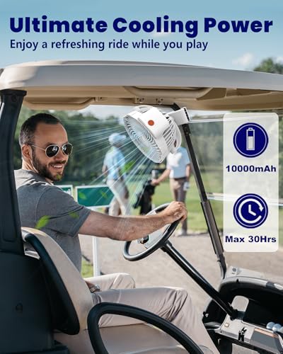 Tenvolti 10000mAh Clip on Fan, 8-Inch Golf Cart Fan Rechargeable with LED Light, 9 Speeds Strong Airflow, Ultra Quiet, 30Hrs Runtime, 360° Rotation, Cooling for Bed Camping Office Desk Dorm, White — view 2