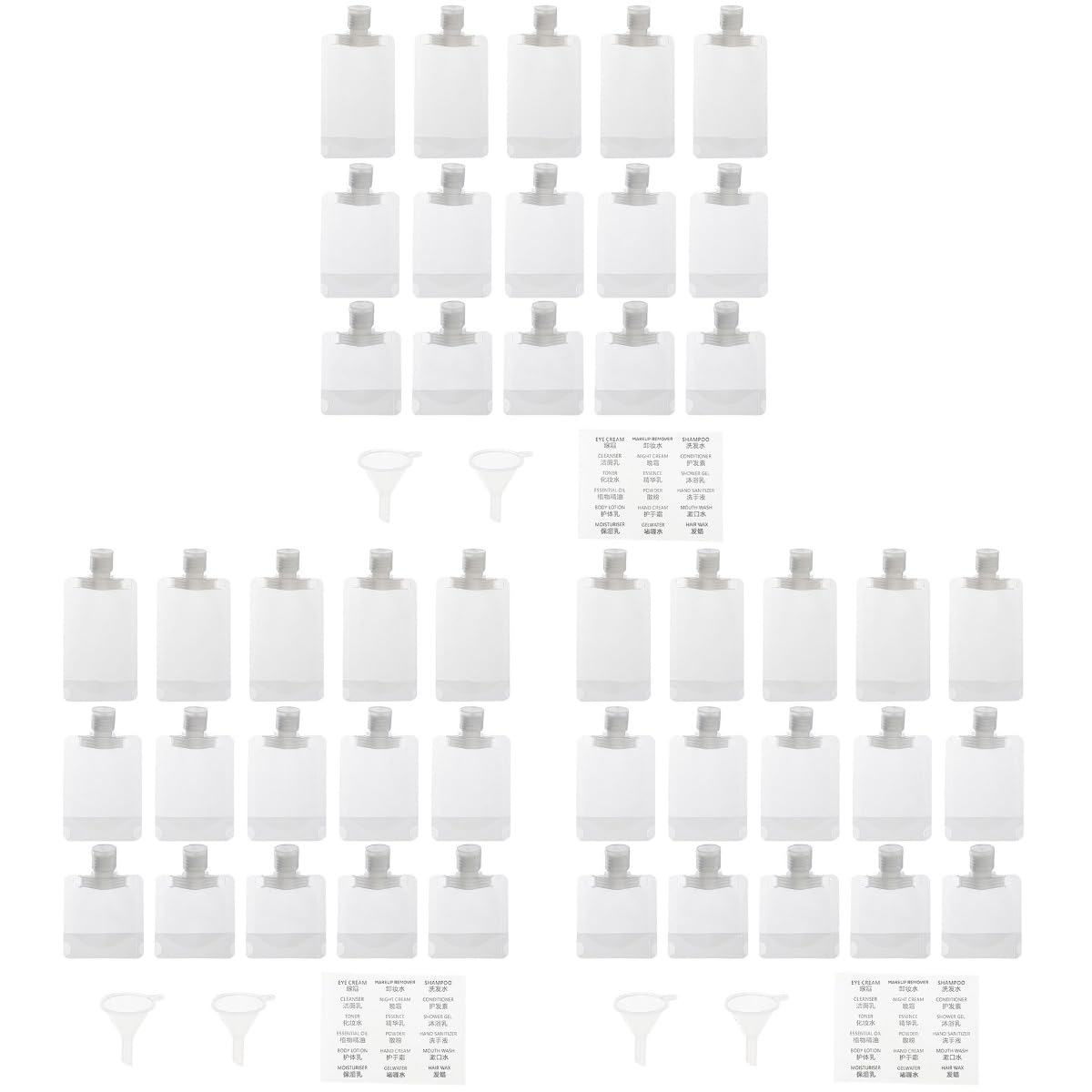 Healeved 3sätze Reiseaufbewahrungstaschen Teilig Wiederverwendbare Quetschbeutel Für Lotionen Mit Wasserfesten Etiketten Und Trichter Für Kosmetik Und Ätherische Öle