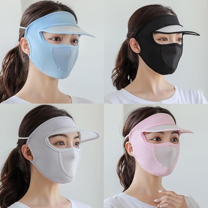 SILIZ Women Thin Breathable Ice Silk Sunscreen Long Neck Full Face Mask, Safety Face Mask, Summer UV Protection Cycling Outdoor Beach Beauty Sun Hat for Summer Driving and Cycling-image-12