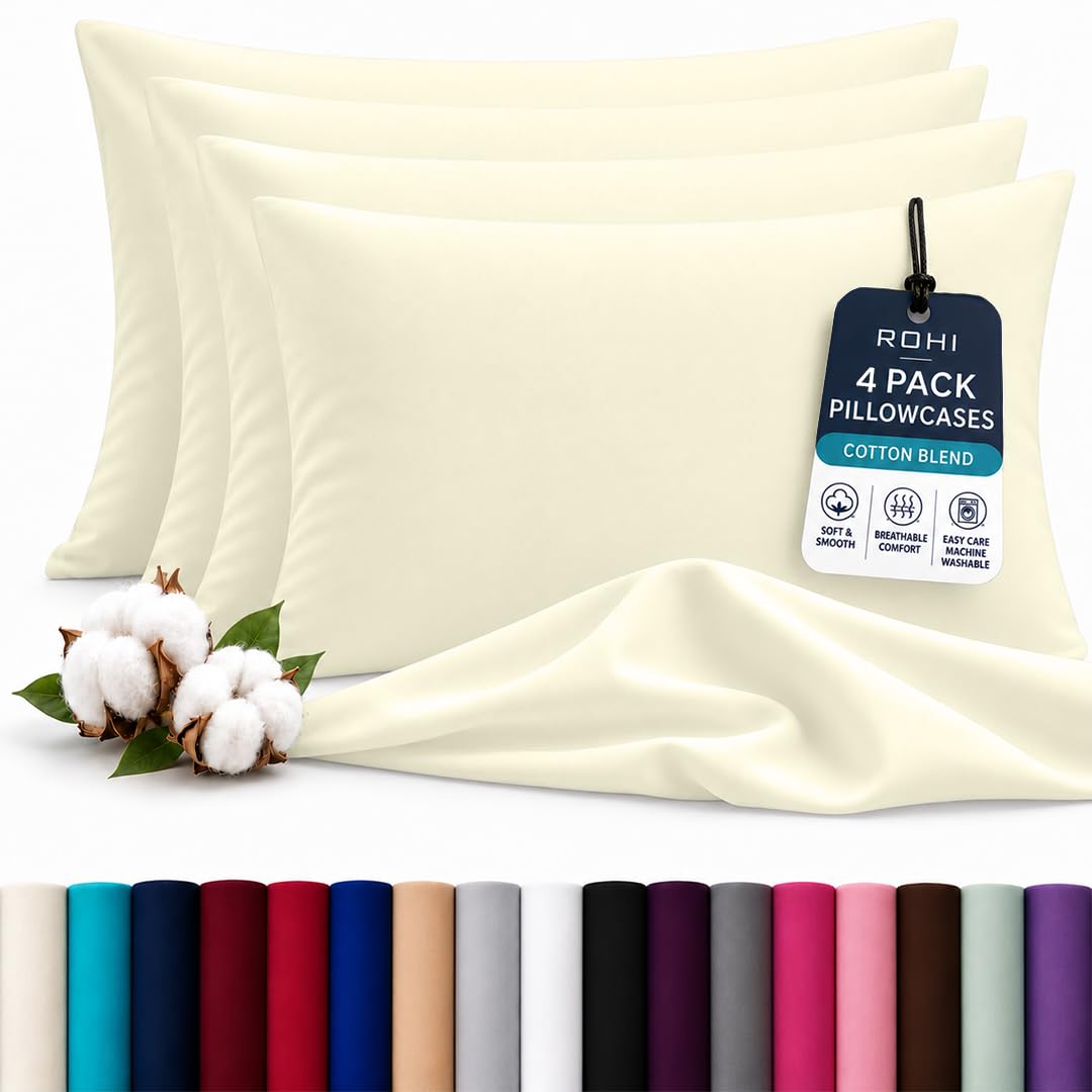 Rohi Luxury Cream Pillow Cases 4 Pack - (50×75cm) | Soft & Comfy Cotton Blend Pillow Covers with Envelope Closure | Breathable, Anti-Allergy, Fade & Wrinkle Resistant