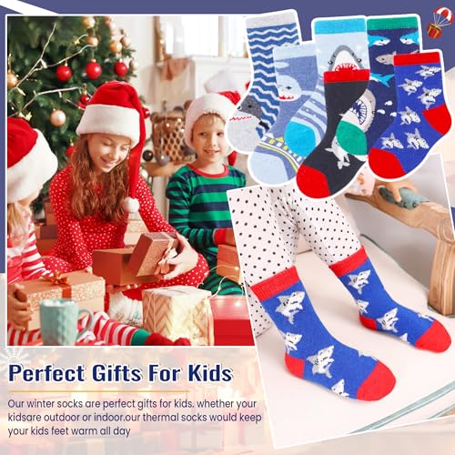 Image of Eocom Kids Wool Socks For Boys Girls Warm Hiking Thermal Winter Cozy Soft Thick Toddlers Crew Boot Socks 6 Pairs