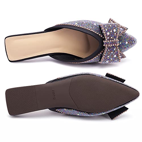 Mules For Women Flats Classic Rhinestone Pointed Toe Flat Sandal Fashion Backless Casual Slipper Women's Mules & Clogs Black Size - 9 #TOP4