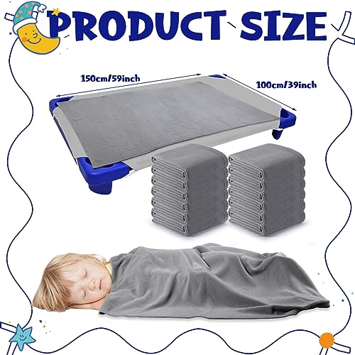 Image of Newwiee 12 Pcs Fleece Daycare Cot Blankets, 39 x 59 Inch Lightweight Cozy Rest Blanket, Warm Nap Blanket for Kids Boys Girls Toddler Nursery Preschool(Gray)