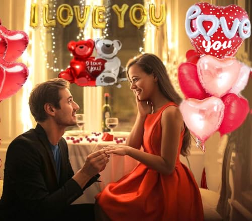 Image of Red Heart Shape Rose Gold Love You Balloons Pack Of 6 Foil Helium Mylar Balloons For Valentines Day Mothers Day Wedding Anniversary Decorations Bridal Shower Birthday Party
