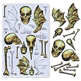 Whaline Halloween Theme Fondant Molds Halloween Skull Skeleton Pattern Silicone Moulds Crow Bone...