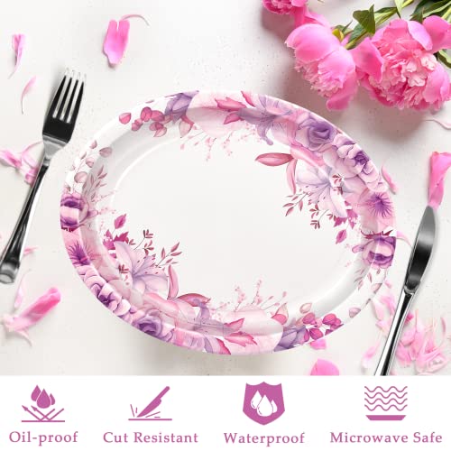 50Pcs Mother's Day Paper Plates Spring Floral Tea Party Supplies 12X10In Oval Disposable Flower Plates For Picnics Easter Bridal Shower Baby Shower Wedding Party Decorations Dinner Tableware #TOP4