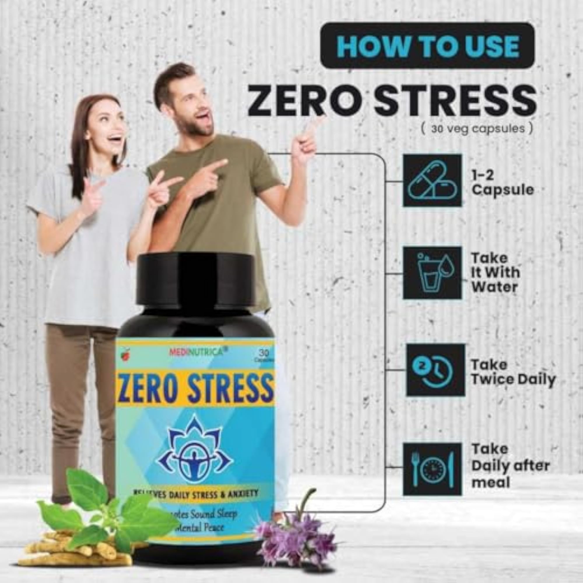 Zero Stress Anxiety Management Supplement, 30 Veg Capsules