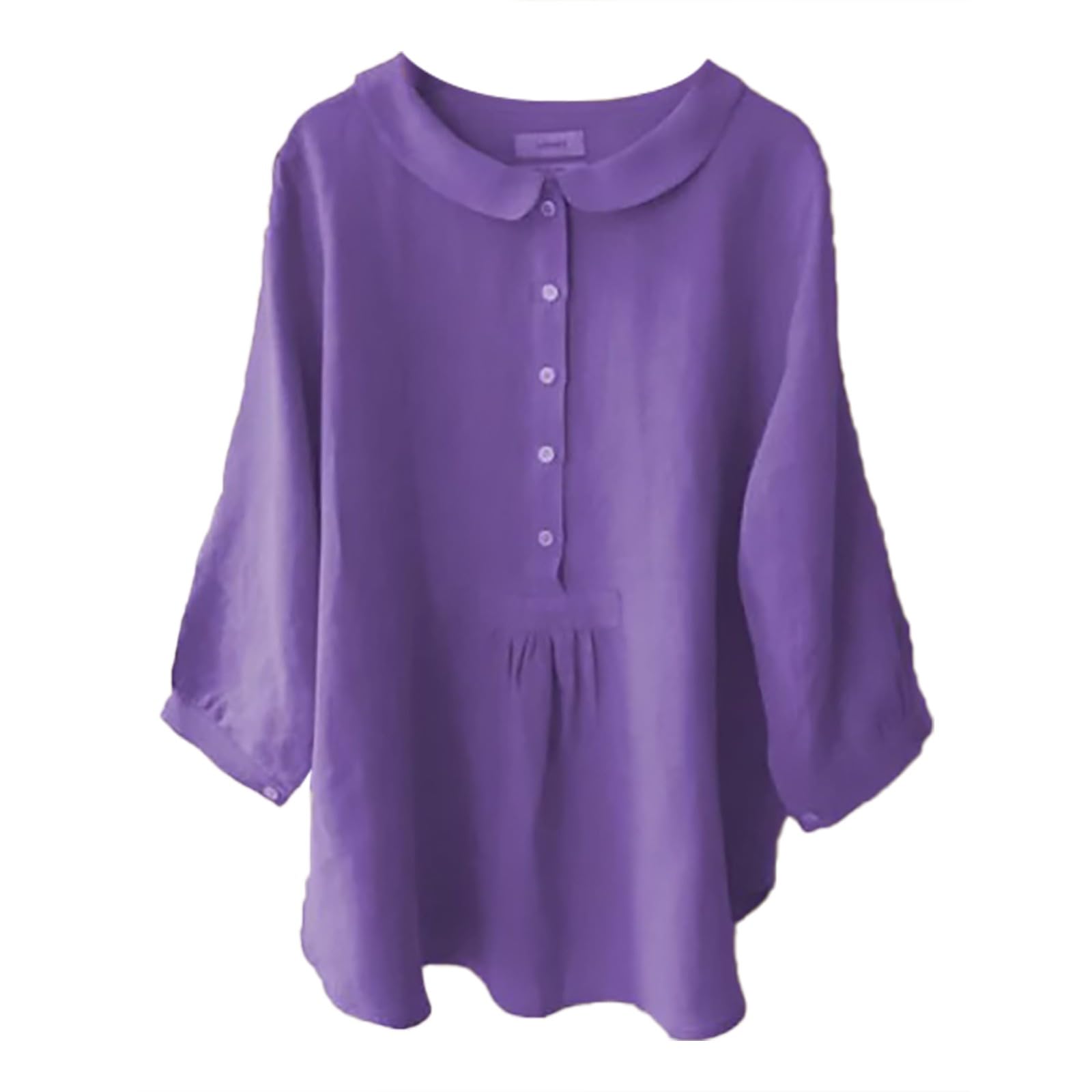 Generisch Camisa de playa para mujer, camiseta de verano, manga corta, tallas grandes, retro, adolescentes, niñas, camisa de lino, blusa de lino, vintage, blusa de lino, solapa y cuello redondo,