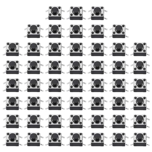 Snokay 50 Pcs 4 Pin Tactile Button, Mini Micro Push Switch 12V 50mA, Momentary Tact for Digital Products, Fitness Equipment, Cameras, Video Cameras, 4.5 x 6 x 6 MM