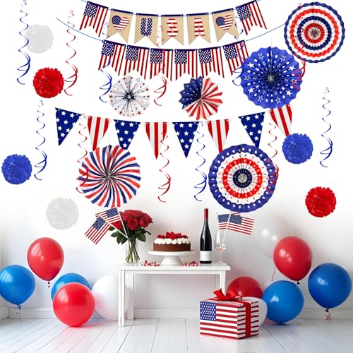 Image of 4th of July Patriotic Decorations Set - 30PCS Patriotic Decorations with LOVE USA Banner American Flag for Memorial Day Independence Day Party Decor Supplies