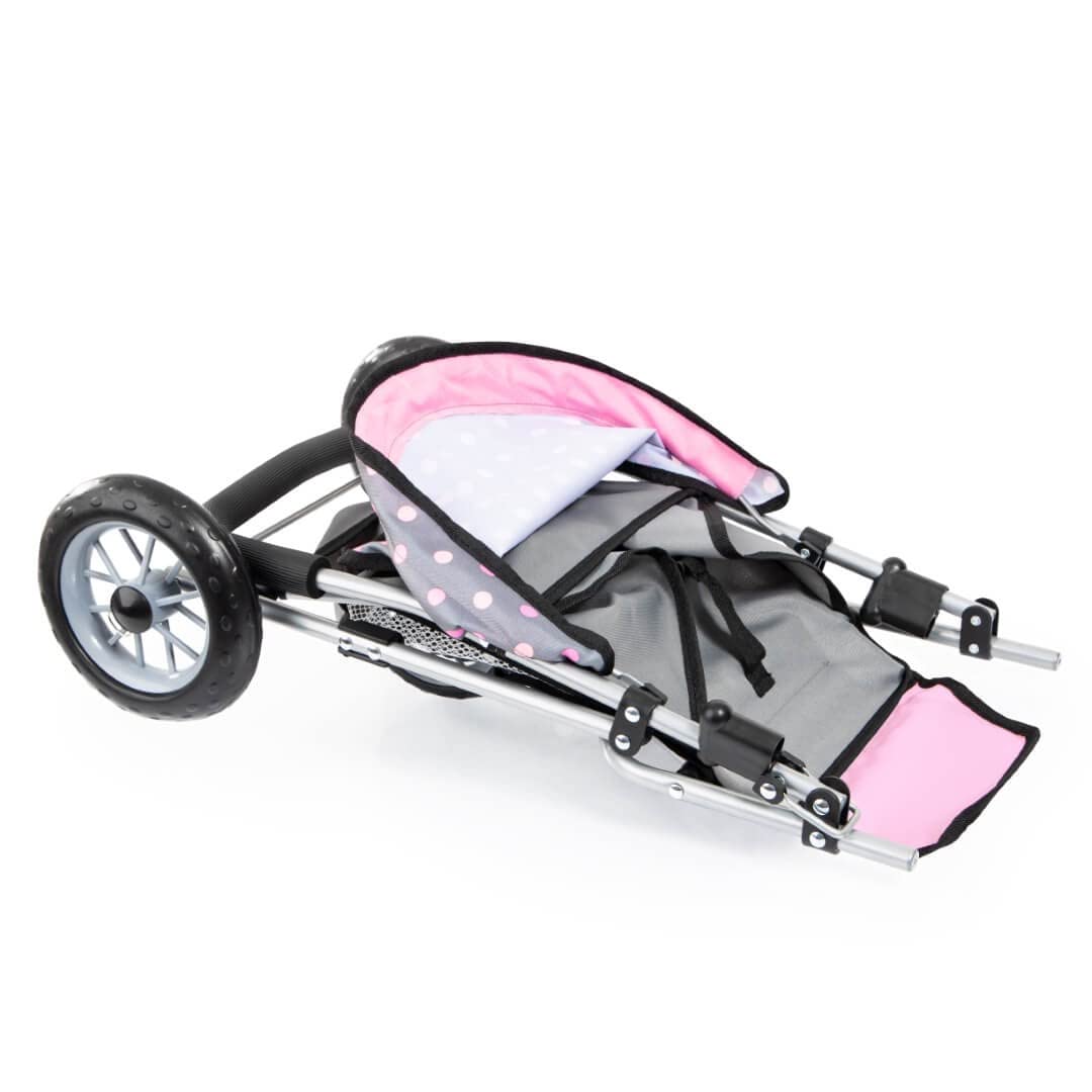 Bayer Design 39166AA Wózek dla lalek Duo, bliźniaczy jogger, składany, z koszem na zakupy, szary, różowy, wróżką