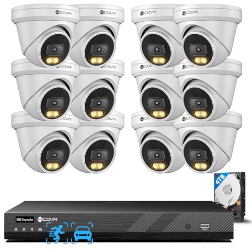 4COVR 16 Channel PoE Security Camera System, 2-Way Talk & Dual Lights Smart Full Color Night Vision, Human/Vehicle Detection, 4K NVR 4TB HDD, 12X 5MP Wired Business Dome IP Camera IP67, LY97