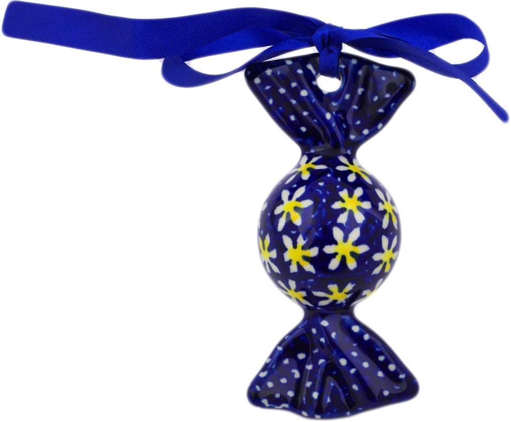 Polmedia Polish Pottery Candy Ornament - Daisy Pattern Handmade in Boleslawiec Poland + Certificate of Authenticity