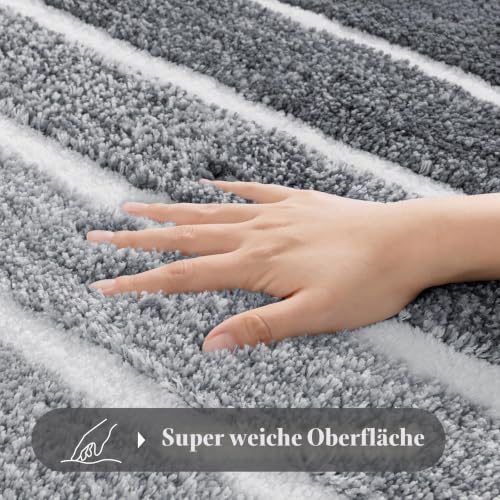 SHACOS Badematte rutschfest, Badezimmerteppich saugfähig 45 x 65 cm, Grau – Ansicht 2