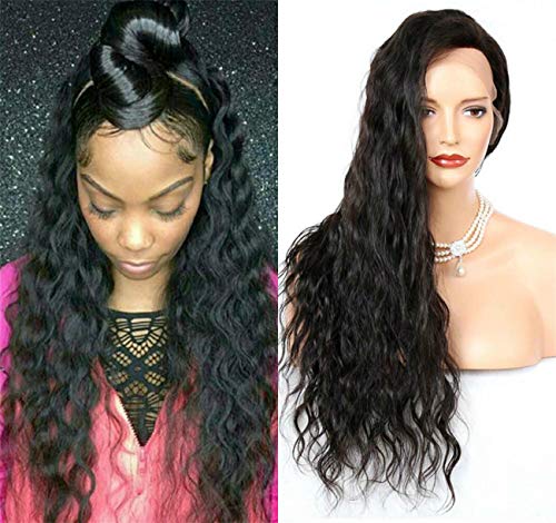 Loose Natural Wavy Curly Lace Front Wigs Glueless 180% Density Long Synthetic Heat Resistant Fiber Wig with Baby Hair for Women(24"Natural Black)