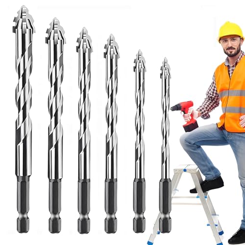Hhaoysogd Exzenterbohrer Set, 6-Teiliger Vierschneidiger Sägezahn Exzenterbohrer, 4/5/6/8/10/12 mm Hochfeste Exzenterbohrer mit 4 Schneiden für Beton, Glas, Keramik, Holz, Metall, Bohren