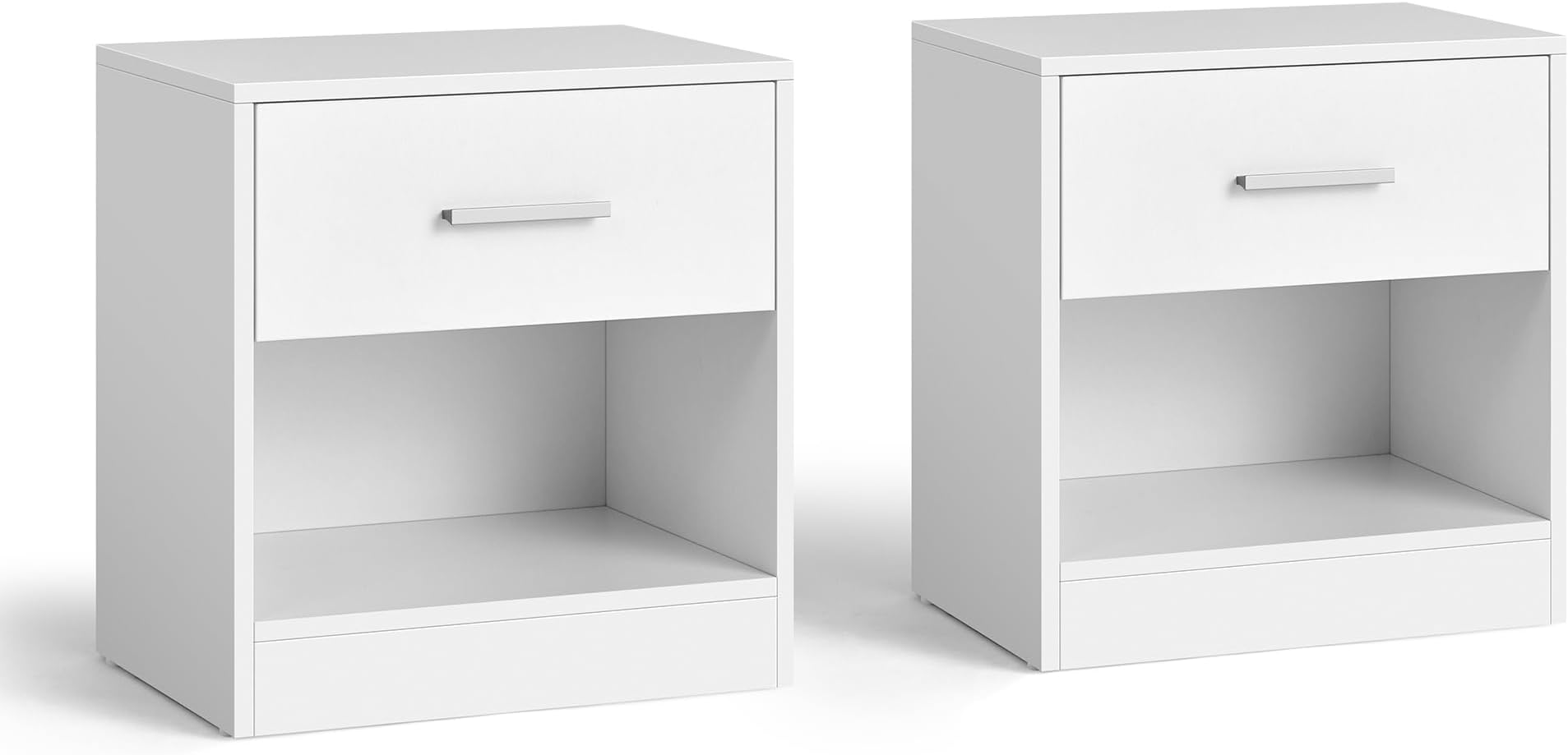 VASAGLE Bedside Tables, Set of 2, Side Table with Drawer, Handle, Open Compartment, End Table, for Bedroom, Living Room, Classic White LET819T14