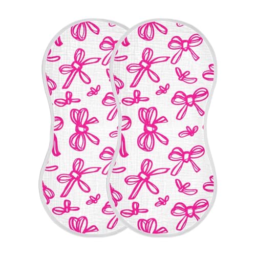 Baby Burp Cloths, Soft Absorbent Burping Cloths for Babies, Cotton Milk Spit Up Rags, Large Size for Newborns, Baby Boys and Girls (Pink-White Bows)2
