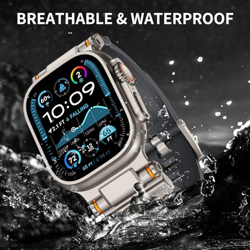 Image of FOAMUNOC Rugged Band Compatible with Apple Watch Ultra 3 /2 /1 Band 49mm /46mm /45mm /44mm /42mm, Metal Connector with Strap for iWatch Ultra Series 11 /10 /9 /8 /7 /6 /SE3 /SE2 /SE /5 /4 /3 /2 /1, Gray /Titanium