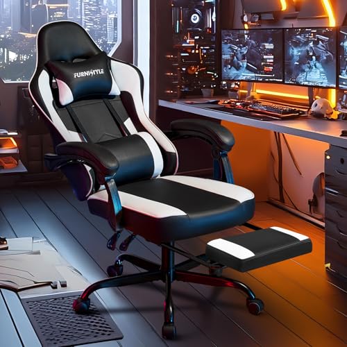 Hellove Chaise Gaming Ergonomique avec Repose-Pieds, Fauteuil de Bureau Réglable en Cuir PU, Support Lombaire, Accoudoirs Synchronisés, pour Adultes et...