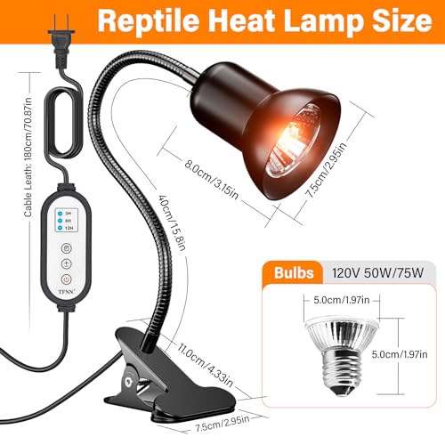 Image of TFNN Reptile Heat Lamp, Heat Lamp with Clamp, UVA UVB Reptile Light with Intelligent Cycle Timer for Turtle, Bearded Dragon, Lizard and More, 2 Bulbs 50W+75W