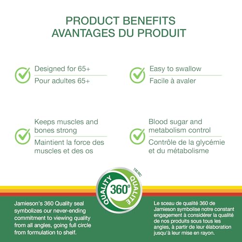 Jamieson 100% Complete Multivitamin Platinum for Adults 65+, with Lycopene, Lutein, and Additional Immune Support. Supports Energy, Eye Health, Bone Health, and Overall Health, Gluten-Free, One Per Day, 115 Mini Caplets - Image 4