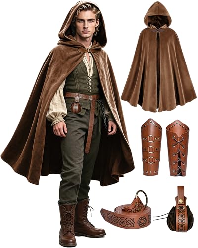 Image of Renaissance Hooded Cloak Set for Men Women Medieval Costume for Halloween