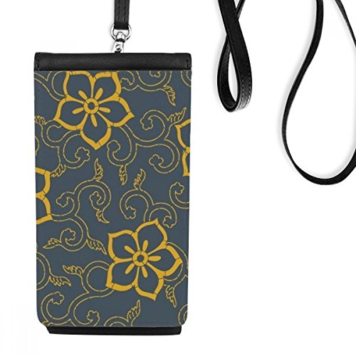Cadeau sac téléphone noir fleurs japonaises porte-monnaie original
