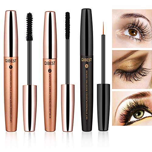 4D Fiber Lash Mascara with Eyelash Growth Serum & Silk Mascara Fiber, 3 In 1 Ultra Effective Use, Add Volume & Length Instantly, Nourishing, Waterproof, Long-Lasting Lash Enhancing Formula