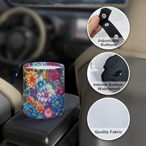 Image of Hanging Portable Car Boho Flower Print Multipurpose Car Accessories Interior Universal Collapsible Back Seat, Front Console, Floor, or Hanging Headrest Waste Basket