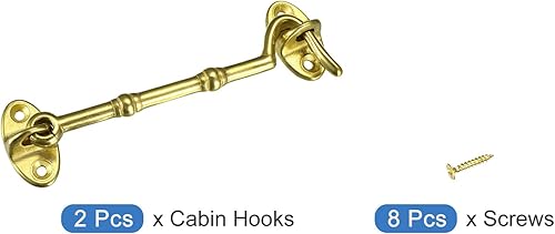 Miniatura 5 de METALLIXITY Ganchos de cabina y pestillo de ojo (0.236 x 4.134in) 2 piezas, pestillo de cerradura de puerta de latón con tornillos de montaje, para