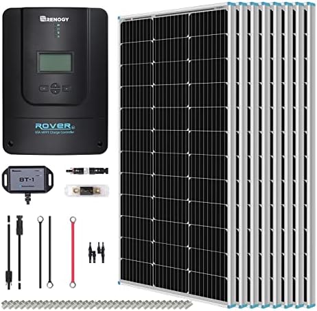 Renogy 800 Watt 12V Monocrystalline Solar Premium Kit Off Grid System 8pcs 100W Solar Panel with 60A MPPT Rover Charger Controller, Bluetooth Module for RV, Boats, Home, Farm