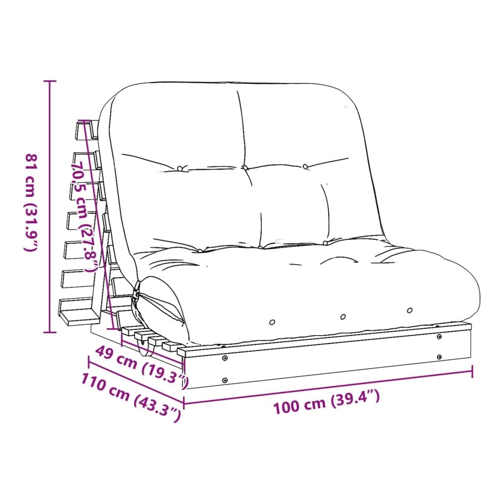 vidaXL Canapé-lit Futon avec Matelas 100x206x11 cm en Bois Massif Douglas, Futon Japonais, Lit de Sol