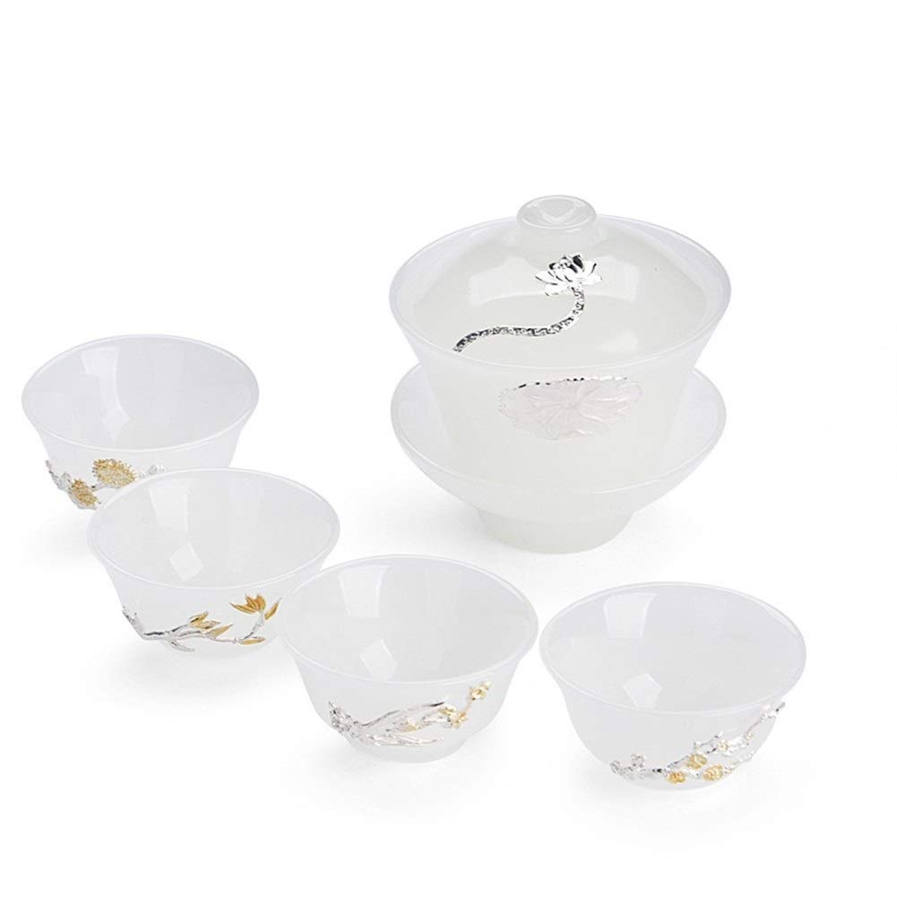 Bamboo And Chrysanthemum Pot Of Quartet Cups Of Tea Cups, White Hussy Porcelain Tea Cup With God Bowl Inlaid Flatware Fish Travel Mug Merlin (Color : Jade Suit)