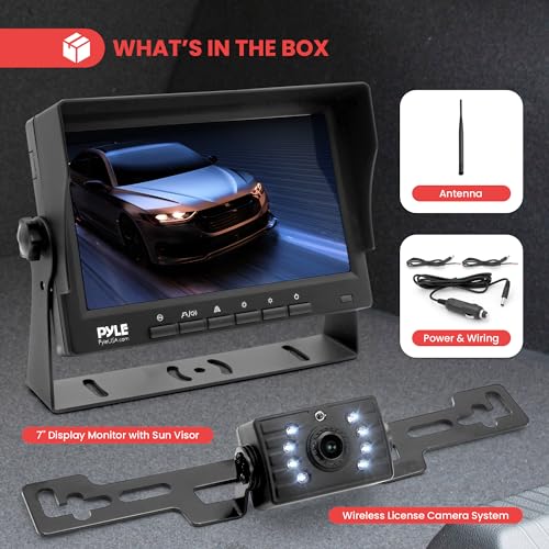 Image of Pyle 7 inch 1080P HD Digital Wireless Monitor and Wireless License Plate Camera - Waterproof, Night Vision, Single Channel Visual Assistance Kit (12 /24V for Bus, Truck, Trailer, Van, RV, Camper)