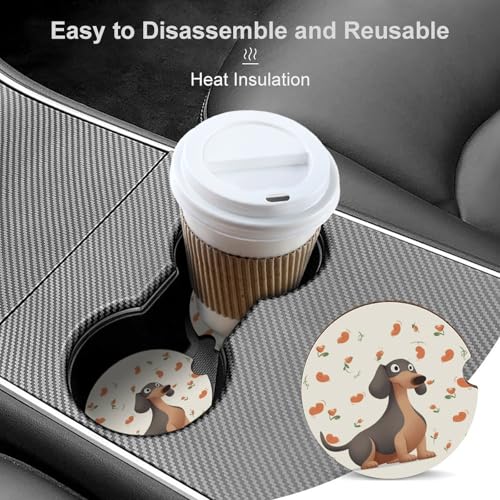Portavasos para carro 2PCS diseño I Love My Dog Dachshunds miniatura 4
