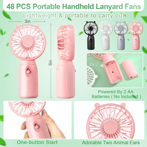 Glooglitter 48 Pcs Mini Portable Fans Bulk Handheld Battery Operated Fan with Lanyard Lightweight Personal Fans for Summer Wedding Birthday Party School Office Cooling Gift (White Pink Black Gray) by Glooglitter - Used condition - Image 2