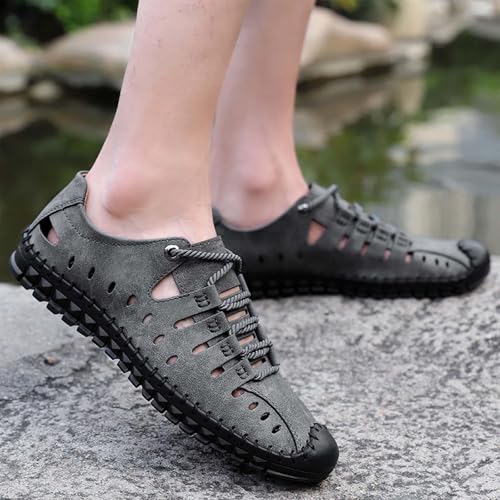 Men's Leather Closed Toe Sandals Breathable Non-Slip Fashion Outdoor Beach Sports Casual Summer Walking Shoes4