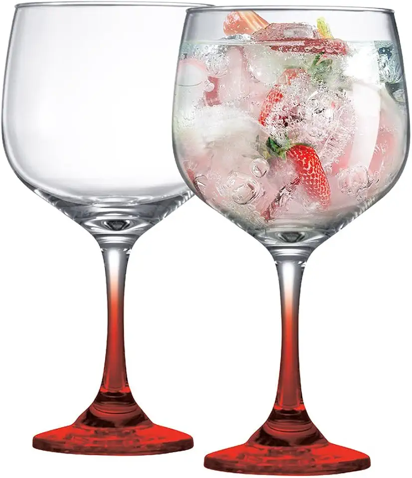 Ruvolo, Kit de Taça de Gin Clube Haste Vermelha, Taça Gin de Vidro 2 pcs, 690ml