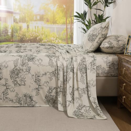Image of French Country Flannel-Like Toile Percale Sheets California King