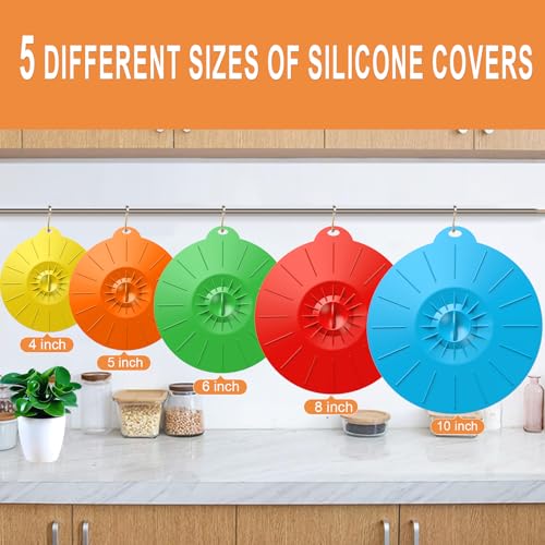 image for Daxiongmao 7 Pack Silicone Lids, Microwave Splatter Cover, 5 Sizes Reu