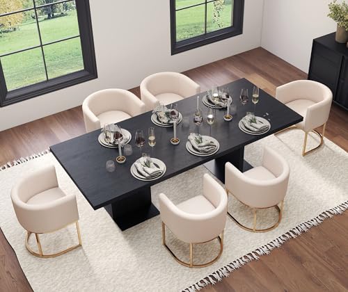 Image of HNY Mid Century Modern Upholstered Barrel Dining Chairs with Arms Set of 8, Linen Kitchen & Dining Room Chairs, 18.5 inch Wide Accent Chairs for Dining Room Living Room with Gold Metal Frame, Cream