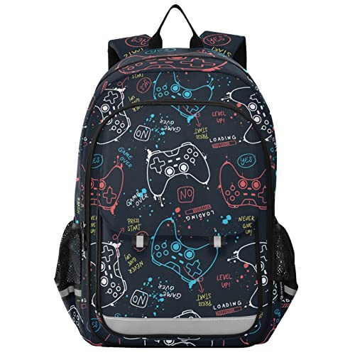 Video Game Joysticks Blue School Backpack Lightweight Laptop Backpack Student Travel Daypack with Reflective Stripes