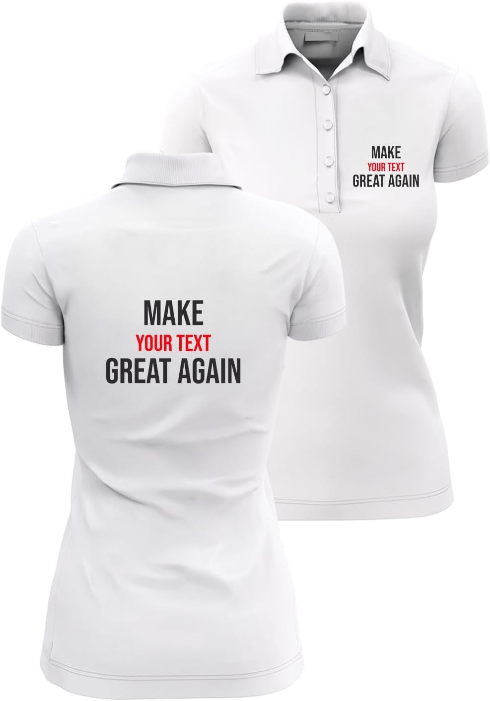 lepni.me Personalized Make Great Again Womens Polo Shirt with Your Custom Text Name | Design Your Own Front and Back Slogan