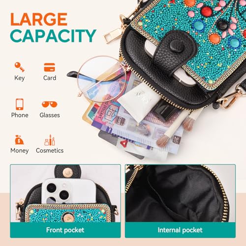 Image of Women's Small Crossbody Cell Phone Bag, Boho Colorful Beaded Purse Wallet with Handmade Cute Patterns