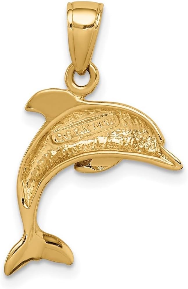 JewelryWeb 14k Yellow Gold Solid Polished Jumping Dolphin Pendant Necklace 24x16mm Wide Pendant for Women - Image 4