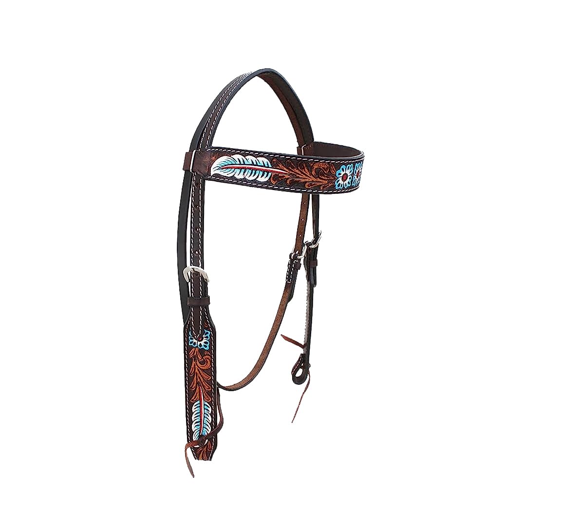 Ensemble Tête Et Collier Poitrine Western En Cuir Pour Cheval, Poney, Modèle SA-2009, Marron, Neuf