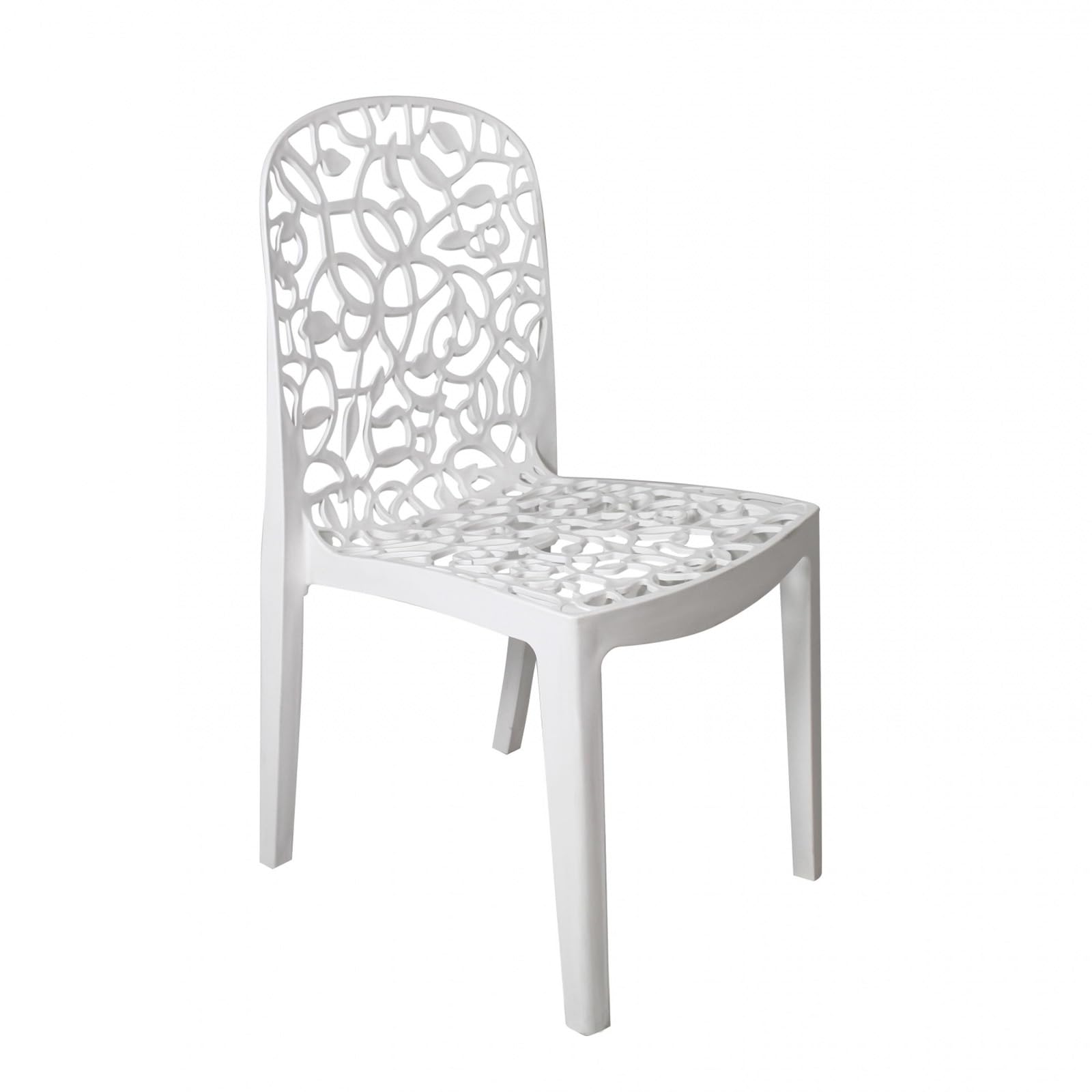 SP Berner - Pack de 6 Sillas Flora - Apilables, Ergonómicas y Resistentes - Diseño Decorativo en Respaldo - Uso Interior y Exterior - Fabricadas en España con Plástico Reciclado - Blanco