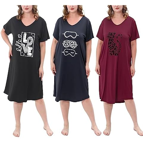 FEREMO 3 Pack Plus Size Women's Nightgown Soft Print Nightshirts for Women Short Sleeve Sleepwear (Set3,3X) Cover