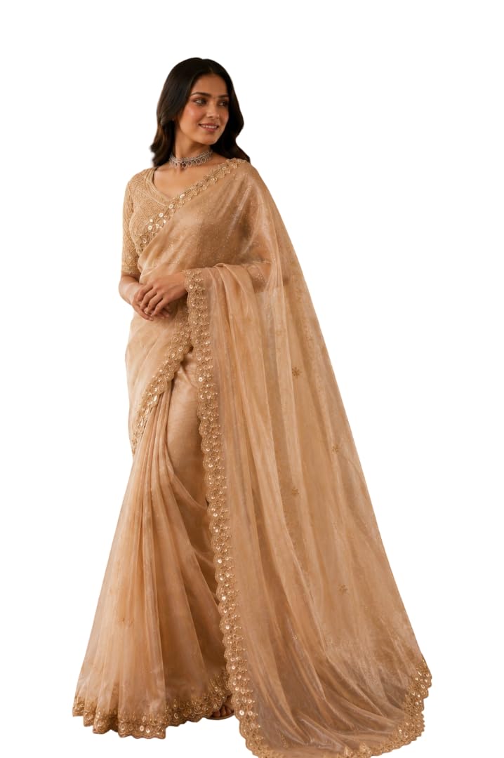 Women's Pure Space Silk Saree with Original Beads Work & Cut Work Border | Unstitched Space Silk Heavily Worked Fancy Blouse | Premium Designer Ethnic Saree-image-41